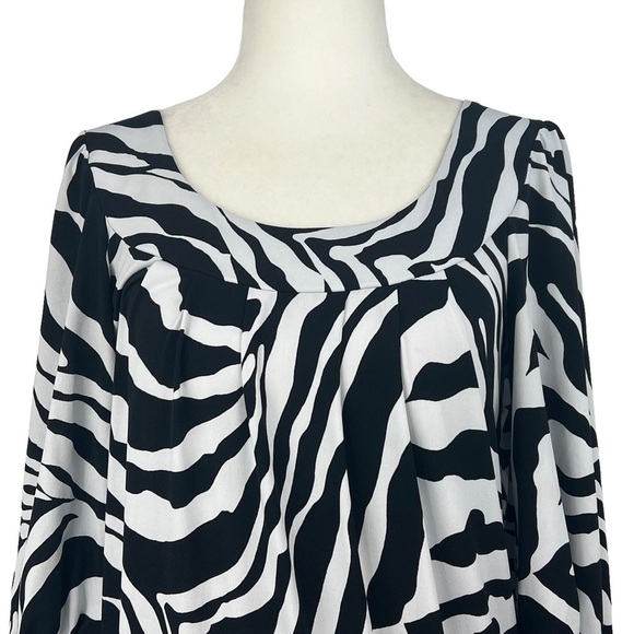 𝅺six DEGREES OF SEPARATION ZEBRA PRINT 3/4 SLEEVE ELASTIC WAIST BLOUSE‎ - Picture 2 of 11